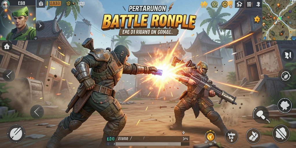 Screenshot E88 menunjukkan aksi pertempuran yang intens di Battle Royale.