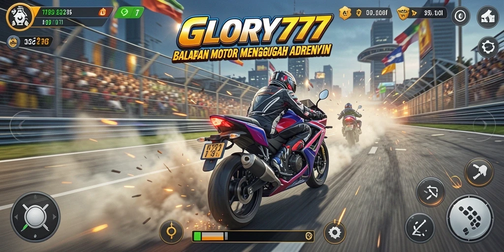 Tampilan menarik dari gameplay GLORY777 dengan balapan motor yang mendebarkan.