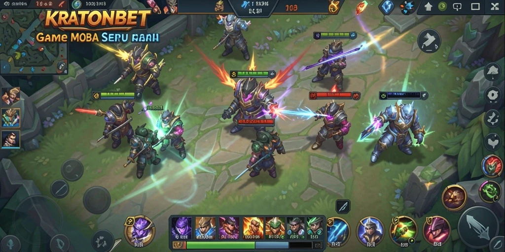 Tampilan gameplay KRATONBET yang menarik dan menegangkan dalam pertempuran MOBA.