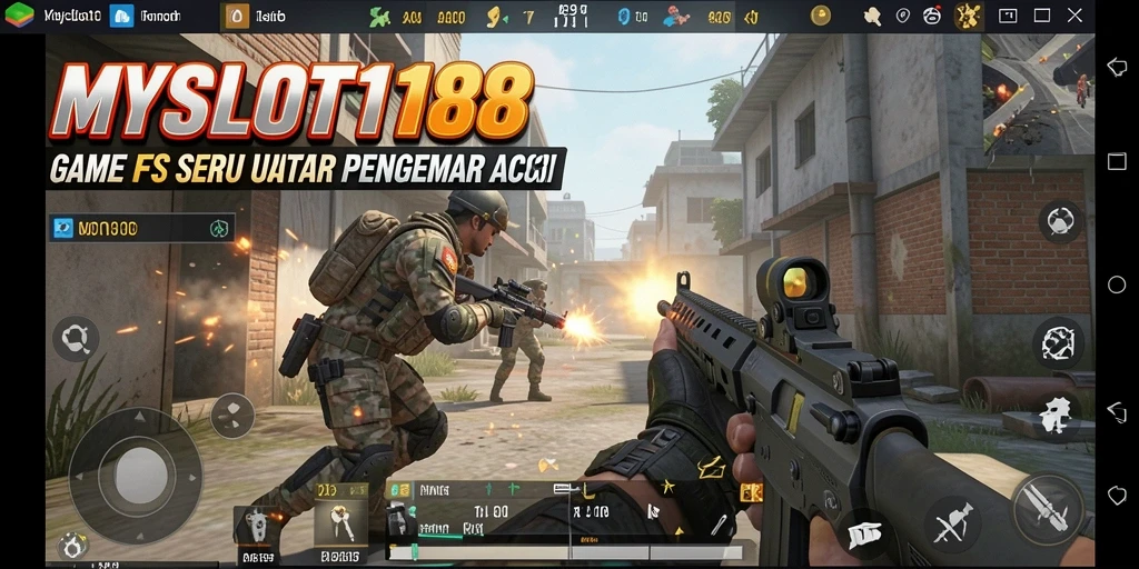 Screenshot menampilkan aksion seru gameplay FPS MYSLOT188.
