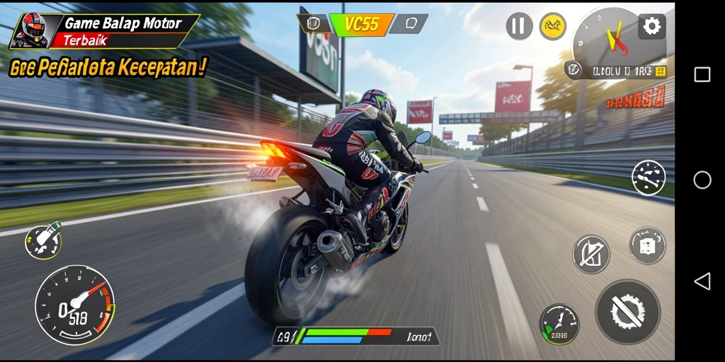 Tampilan gameplay VC55 yang mendebarkan saat balapan motor.